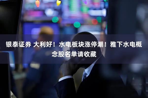 银泰证券 大利好！水电板块涨停潮！雅下水电概念股名单请收藏