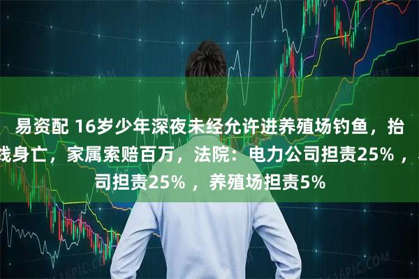 易资配 16岁少年深夜未经允许进养殖场钓鱼，抬竿过猛触高压线身亡，家属索赔百万，法院：电力公司担责25% ，养殖场担责5%